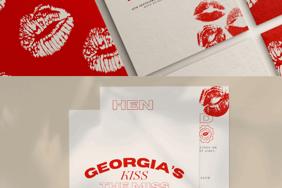 Hen Do Invite 39 kiss The Miss Goodbye 39 Red Kiss Themed Fun Bachelorette