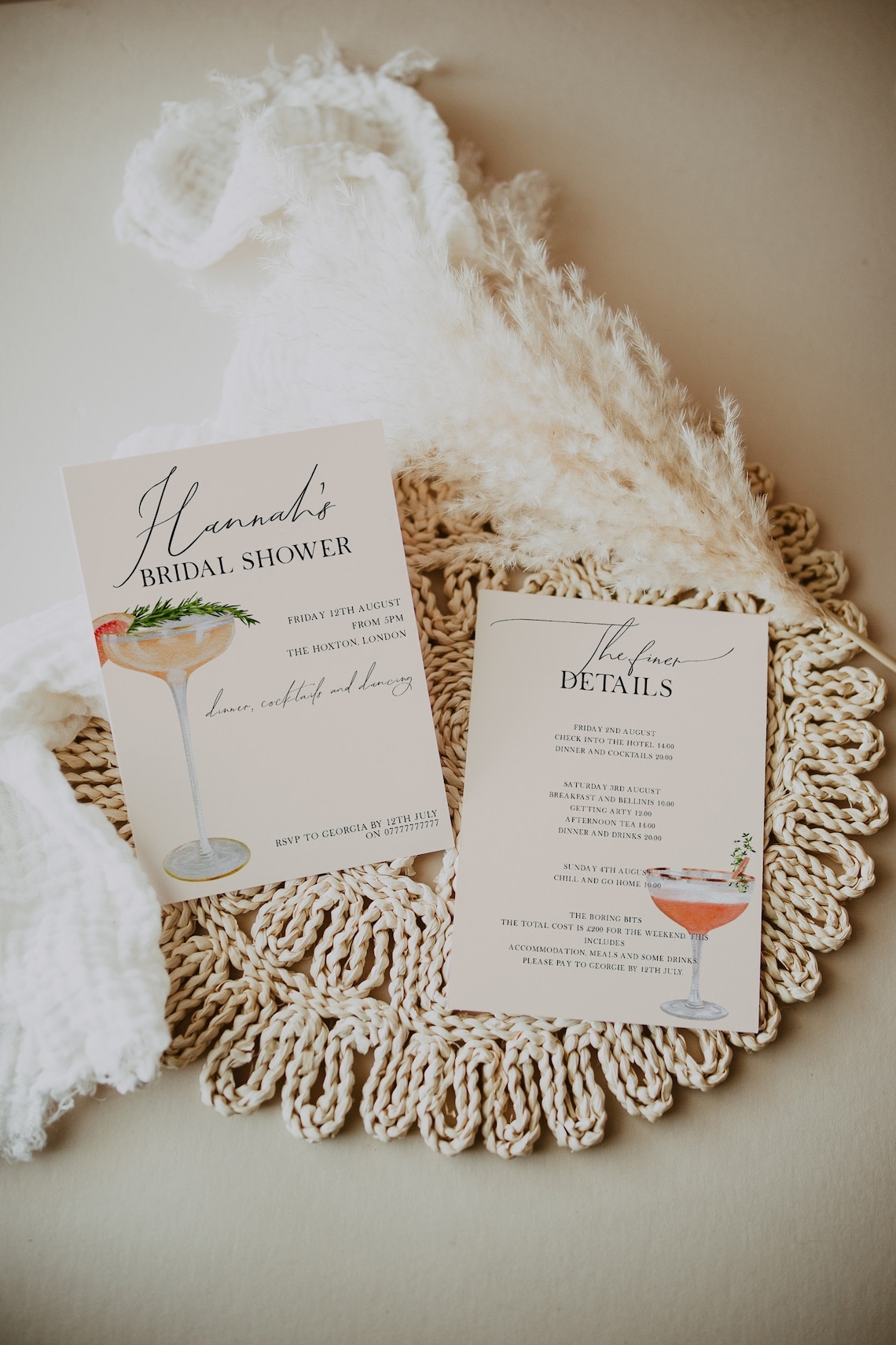 Hen Do Invite Cocktail Hen Party Invitation Pink Hen Do Invite 