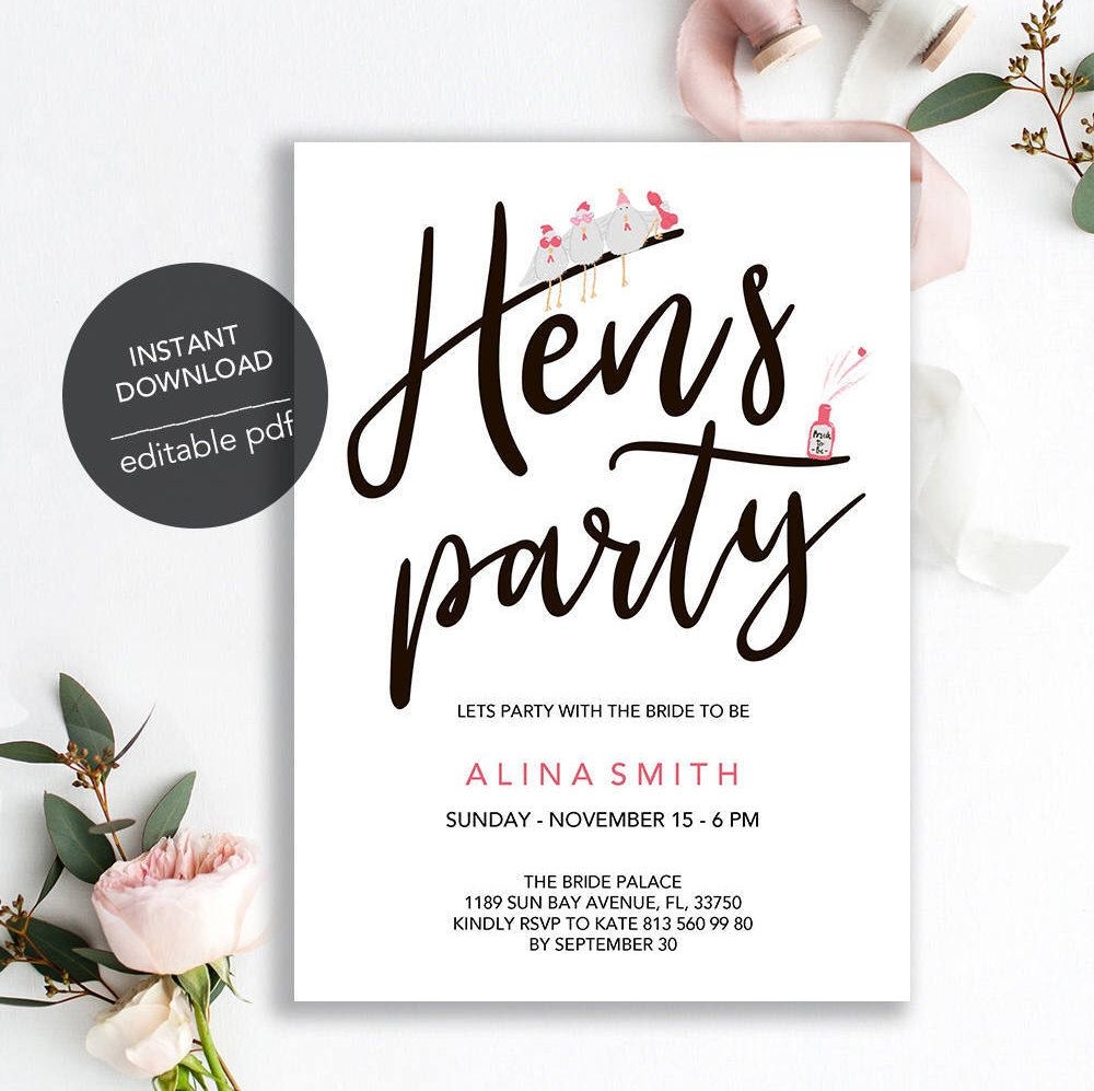 Hens Night Invite Template Printable Calendars AT A GLANCE