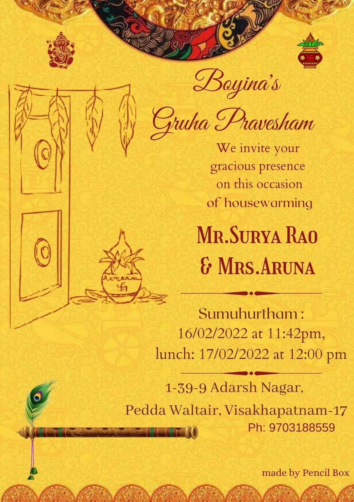 Hindu House Warming Invitation Card telugu House Warming Invitations 