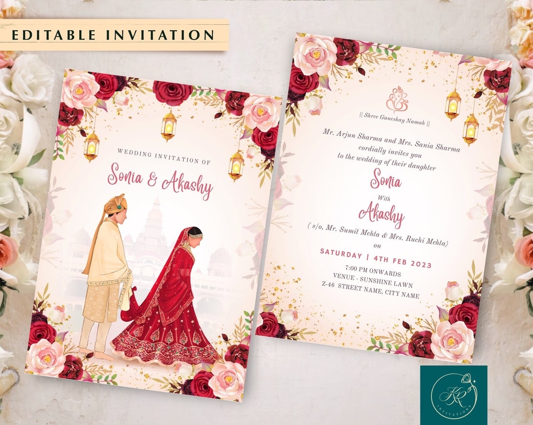 Indian Wedding Invitation Template Editable Wedding Etsy