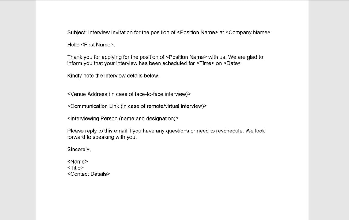 Interview Invitation Email Template Interview Invitation Email 