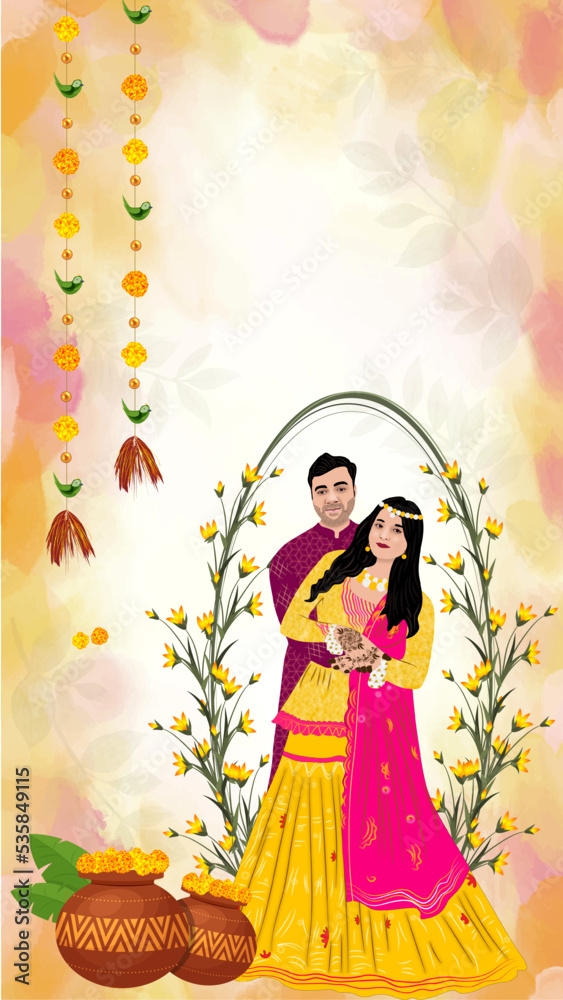 Invitation Card Bride And Groom Indian Culture haldi Ceremony 