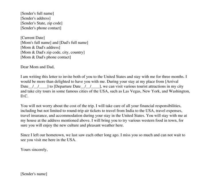 Invitation Letter For Parent Visa Letter To Parents Lettering