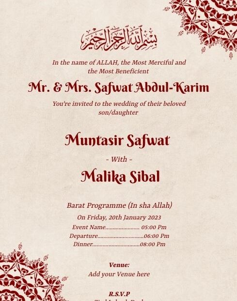 Islamic Wedding Invitation Save The Card Design Template Muslim