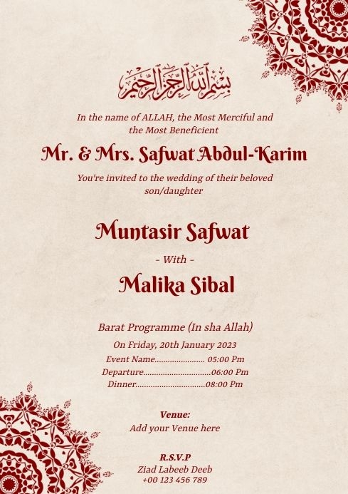 Islamic Wedding Invitation Save The Card Design Template Muslim 