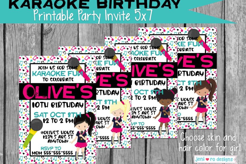 Karaoke Birthday Printable Party Invitation Party Invite Karaoke