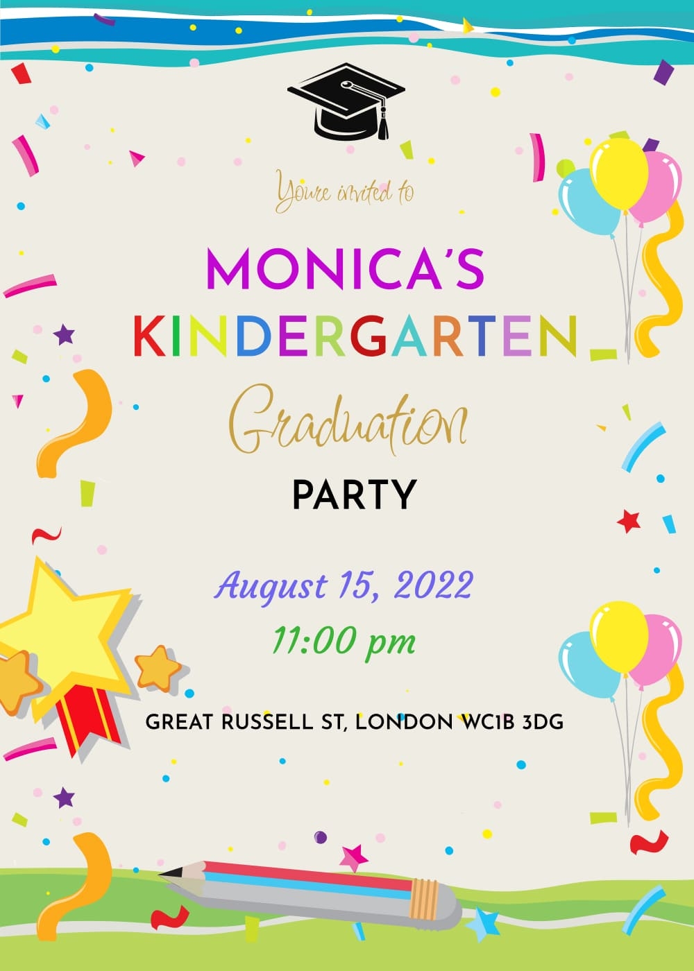 Kindergarten Graduation Party Invite Template MasterBundles
