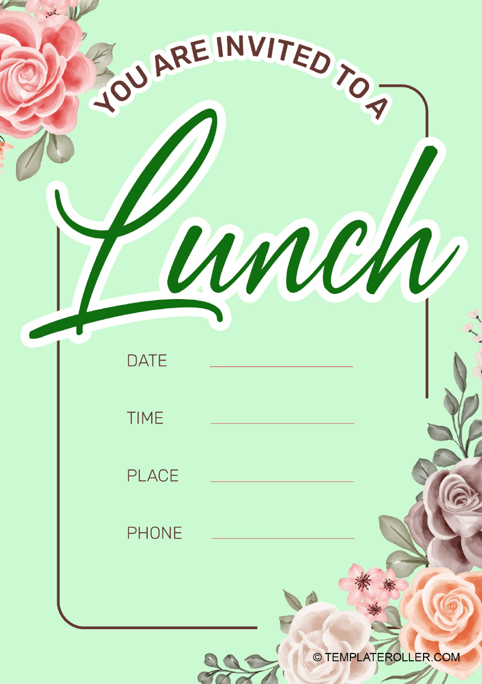 Lunch Invitation Template Light Green Download Printable PDF 