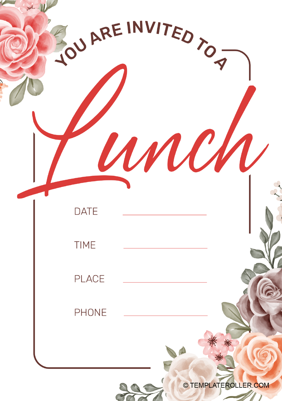 Lunch Invitation Template Roses Download Printable PDF Templateroller