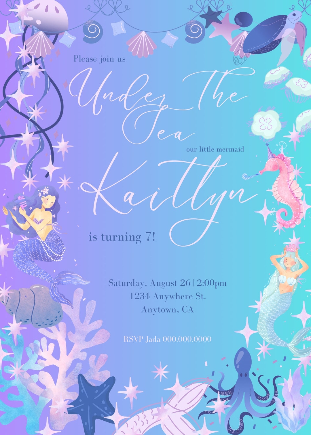 Mermaid Invitation Template Etsy