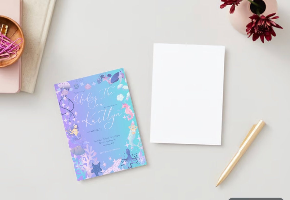 Mermaid Invitation Template Etsy