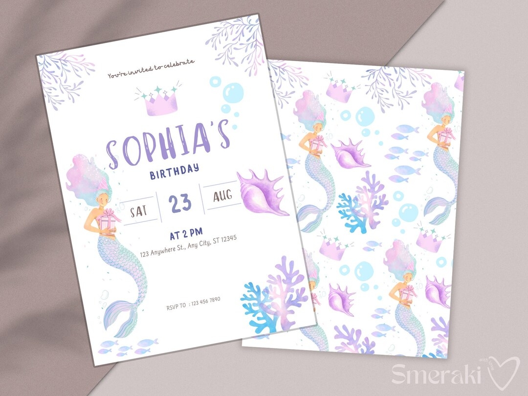 Mermaid Invitation Template Mermaid Birthday Party Invitation Etsy