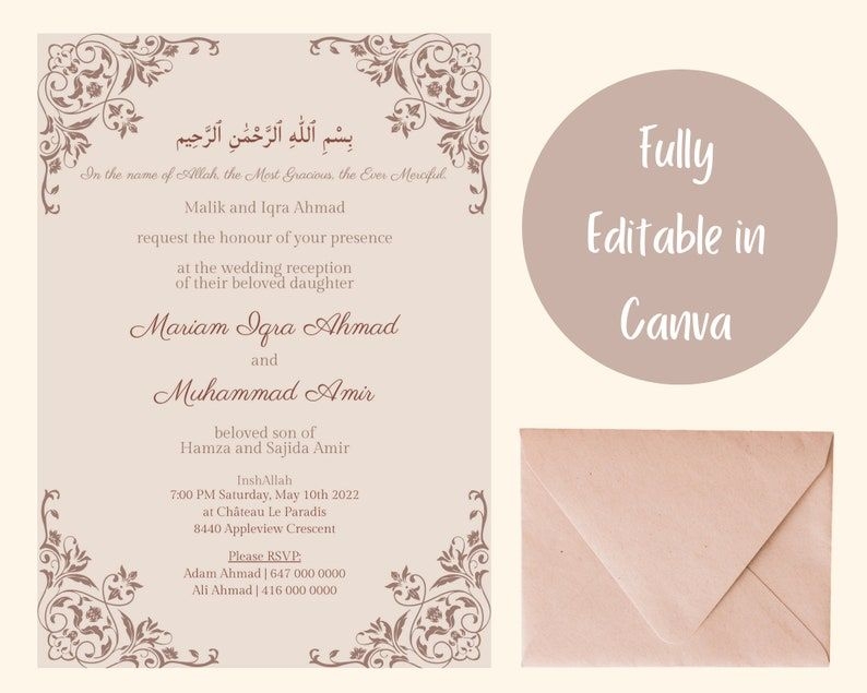 Muslim Wedding Invitation Canva Template Shaadi Nikkah Baraat Walima