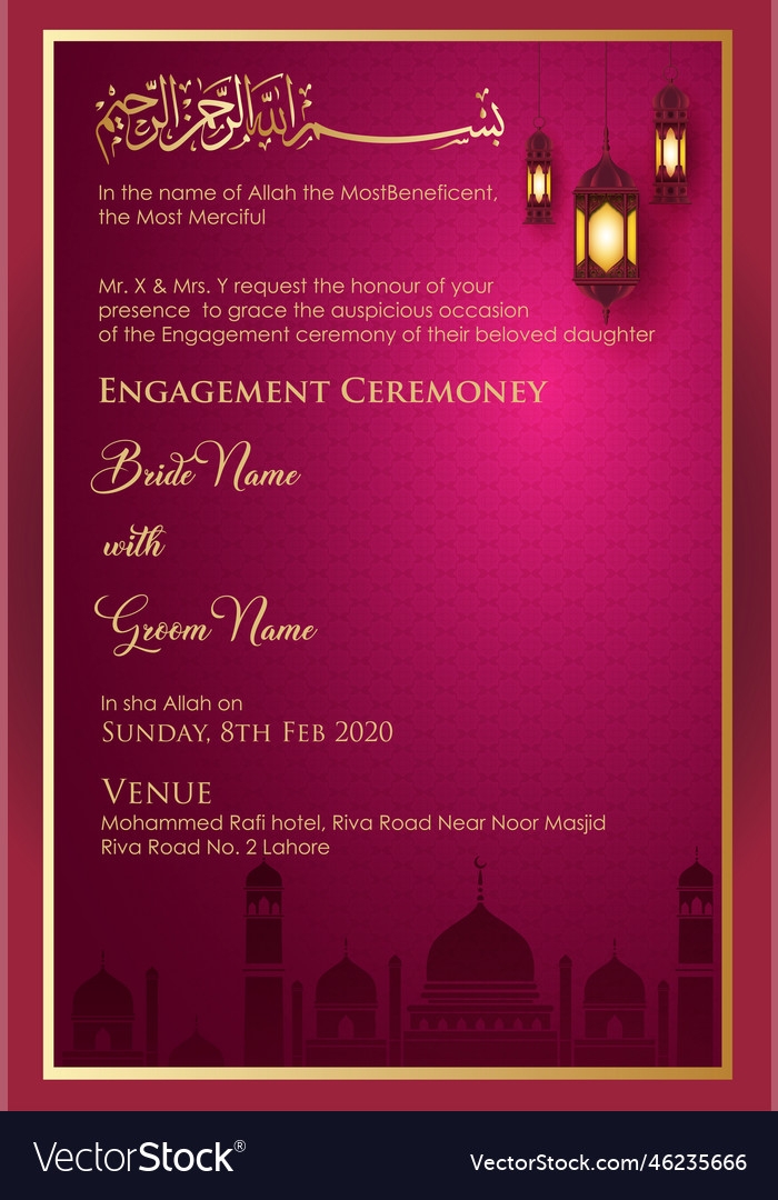 Muslim Wedding Invitation Template Royalty Free Vector Image