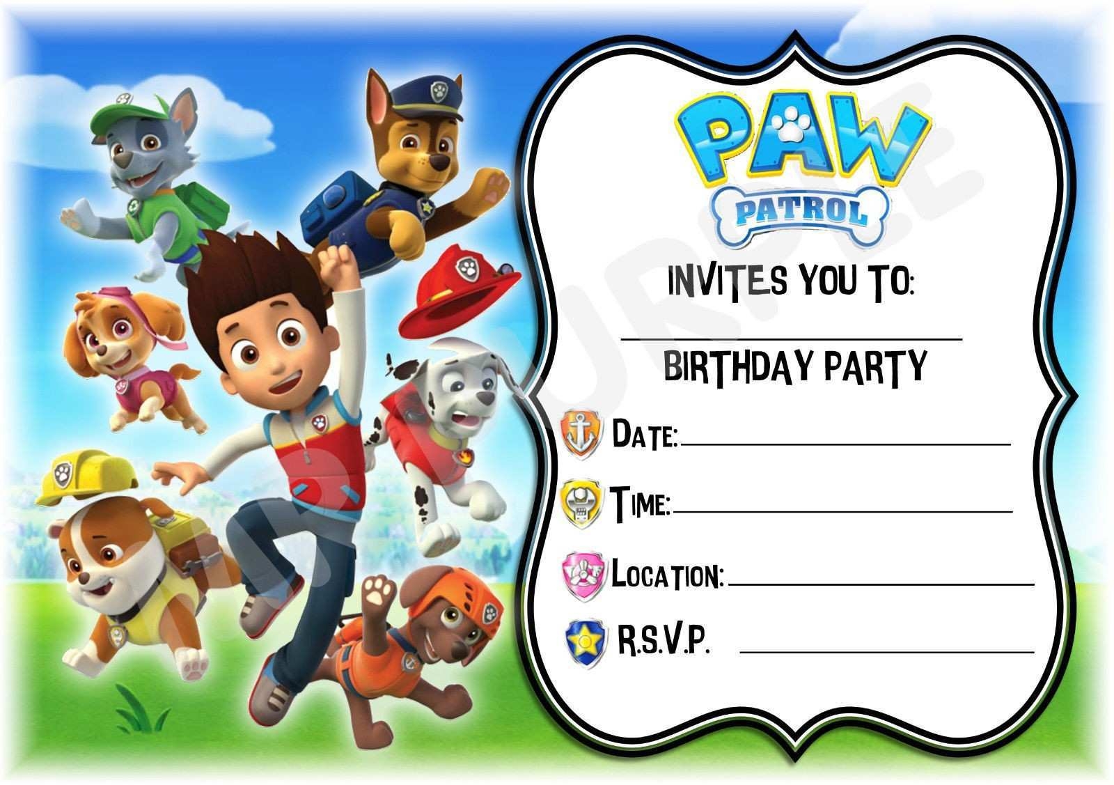 Paw Patrol Birthday Invitation Template Free Cards Design Templates