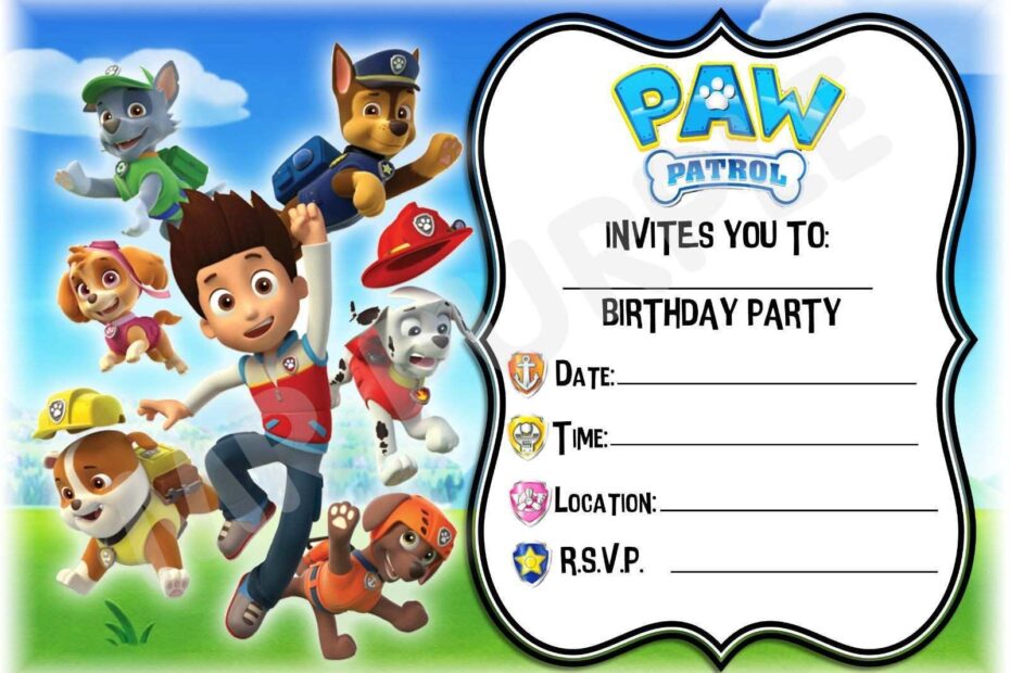 Paw Patrol Birthday Invitation Template Free Cards Design Templates