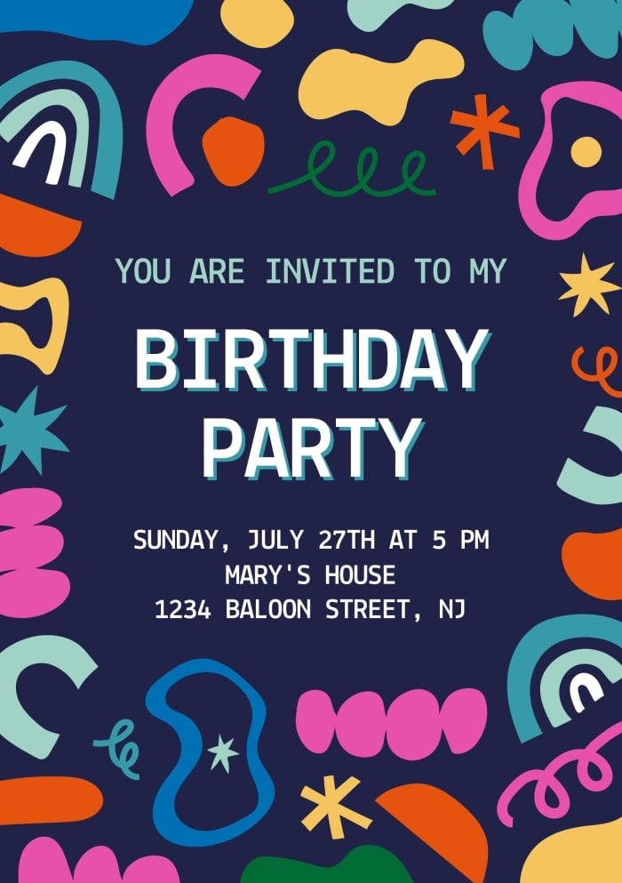 Personalize Online This Abstract Colorful Birthday Party Invitation Personalize Online This Abstract Colorful Birthday Party Invitation