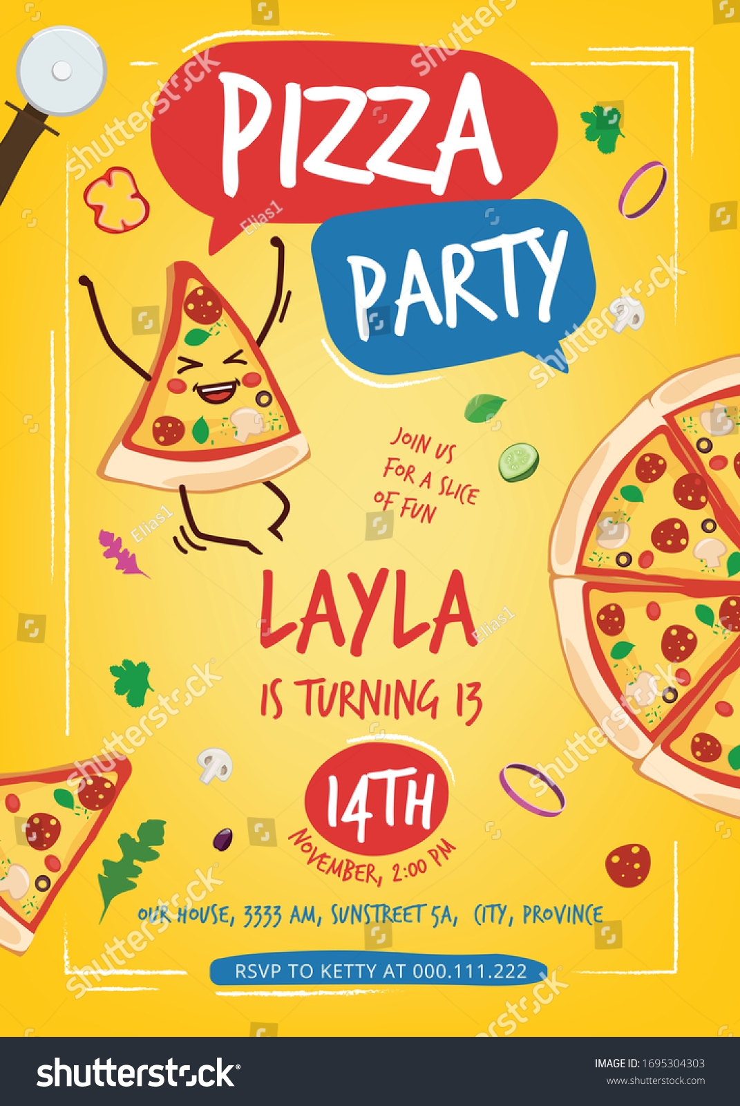 Pizza Party Invitation Template Design Stock Vector Royalty Free 