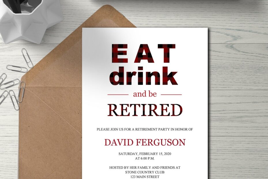 Plaid Retirement Party Invitation Template Red Checks Funny Retirement