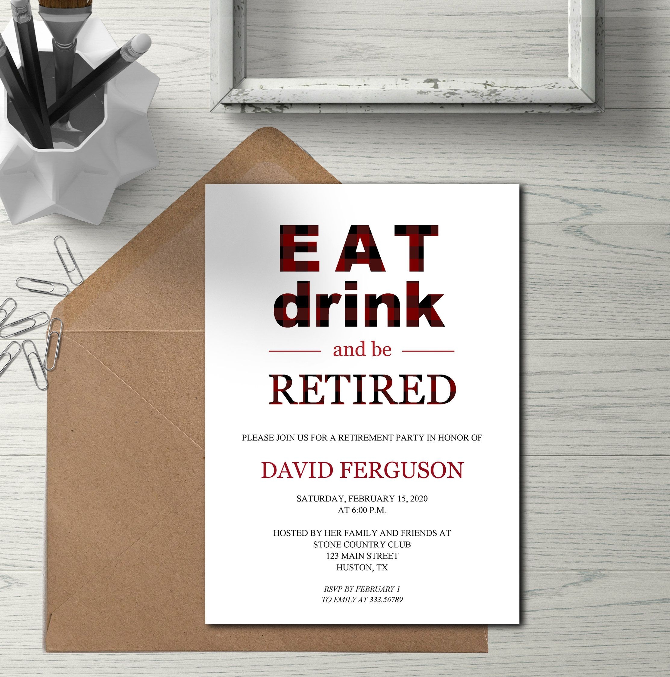 Plaid Retirement Party Invitation Template Red Checks Funny Retirement 