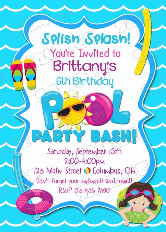 Pool Party Invitation Swim Party Swimming Birthday Party Printable 