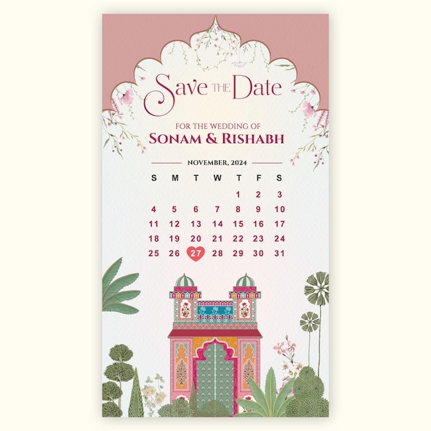 Premium PSD Traditional Indian Save The Date Invite PSD Template With Premium PSD Traditional Indian Save The Date Invite PSD Template With