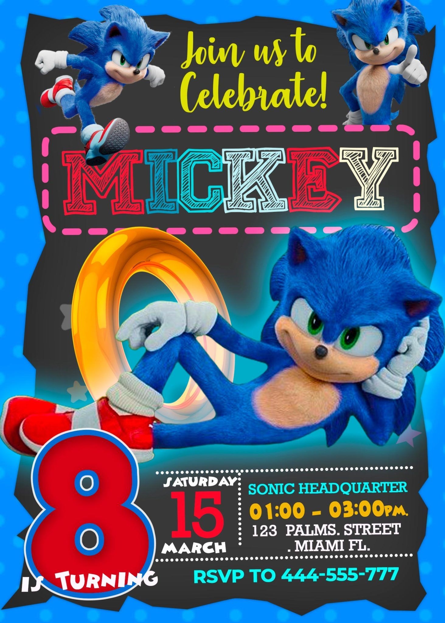 Printable Sonic Birthday Invitations