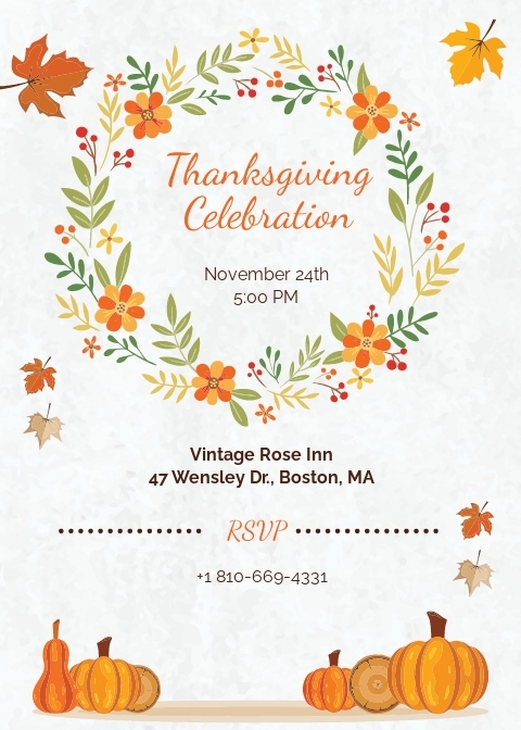 Printable Thanksgiving Invitation Template Word Apple Pages PSD 