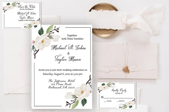 Printable Wedding Invitation Template Set 8 Printable Etsy