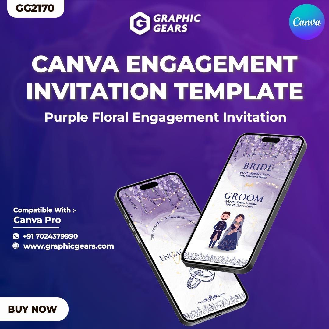 Purple Floral Engagement Invitation Canva Template Canva Invitation 