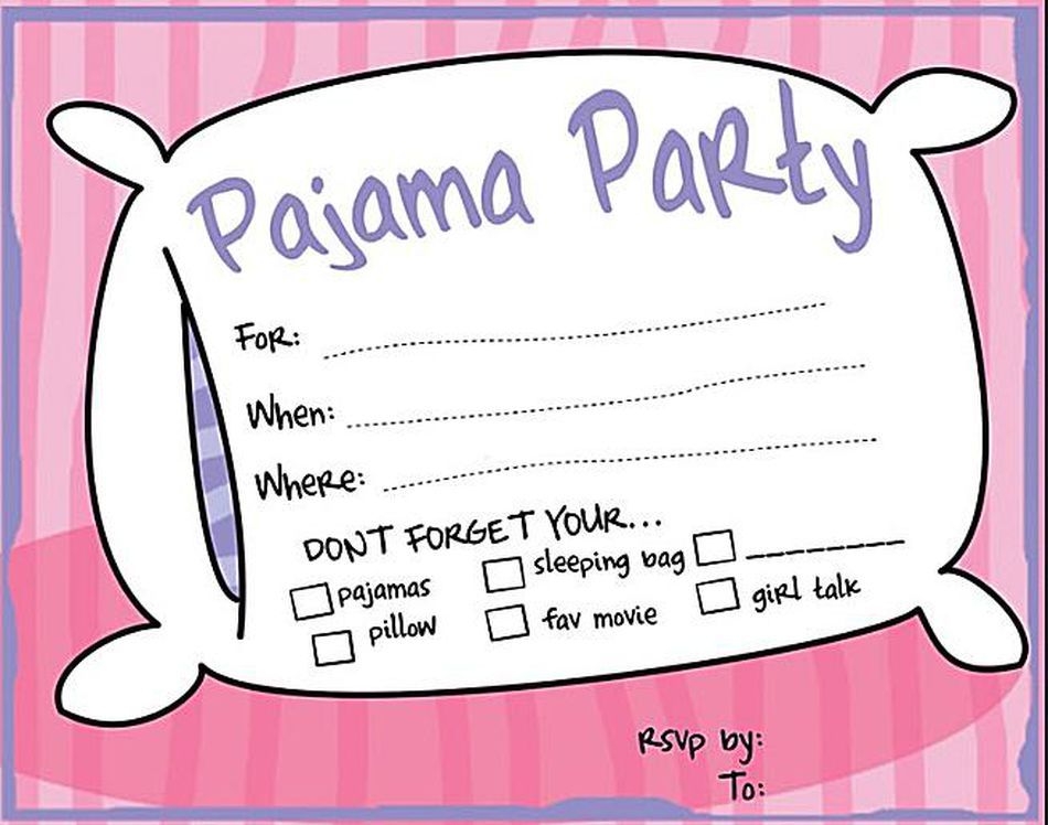 Pyjama Party Invitation Template Free Printable Word Searches
