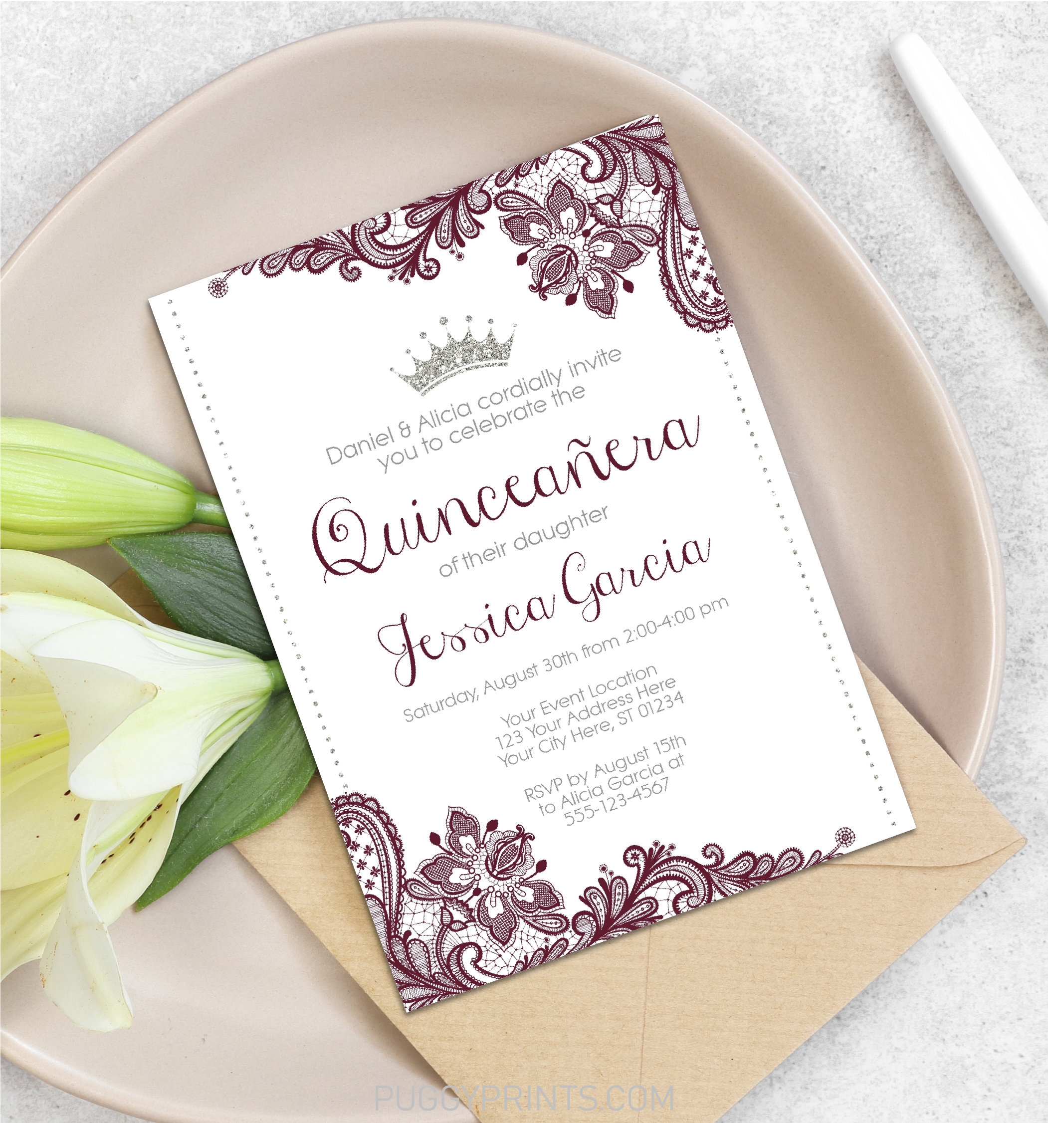 Quinceanera Template Invitations