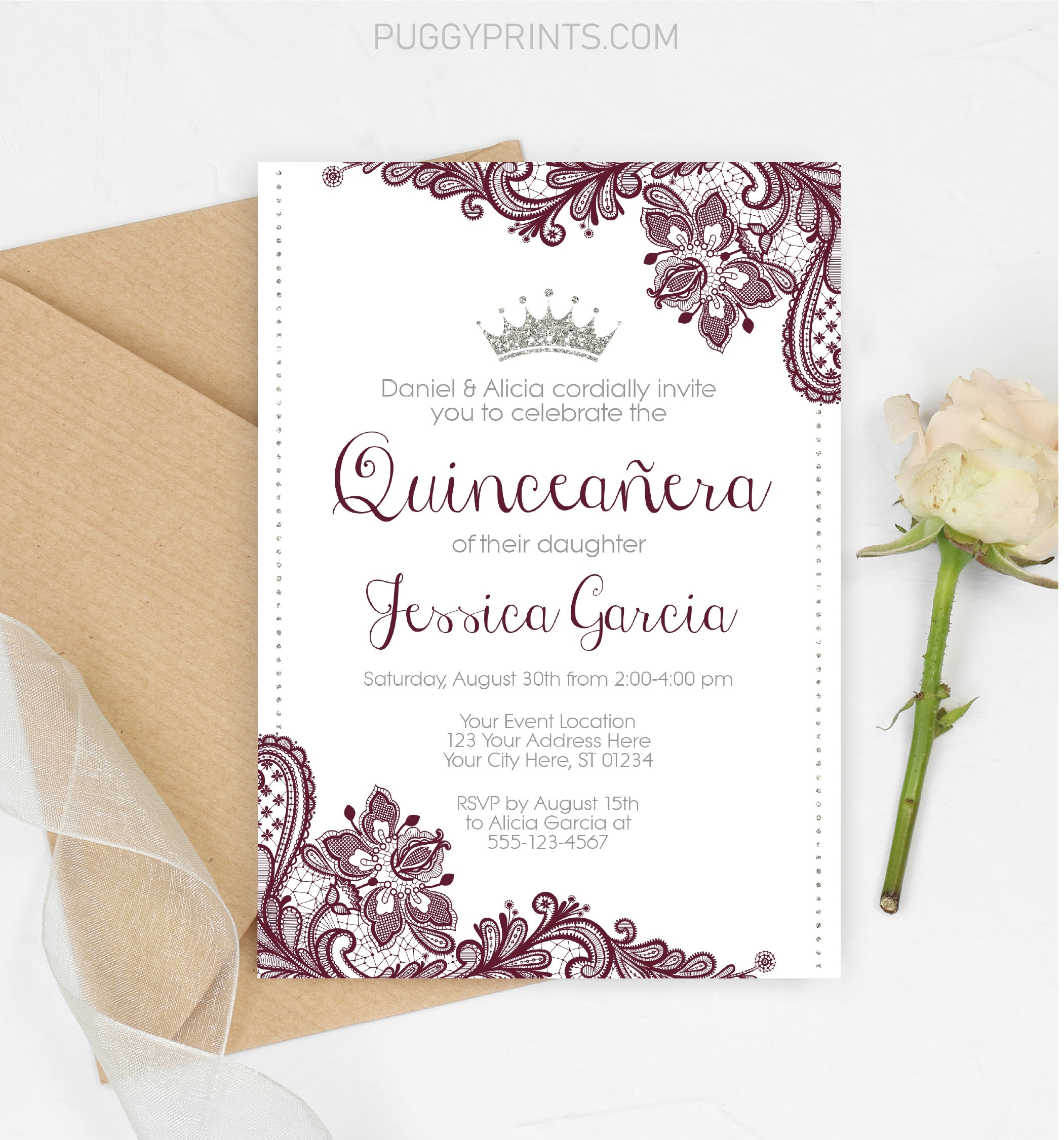 Quinceanera Template Invitations