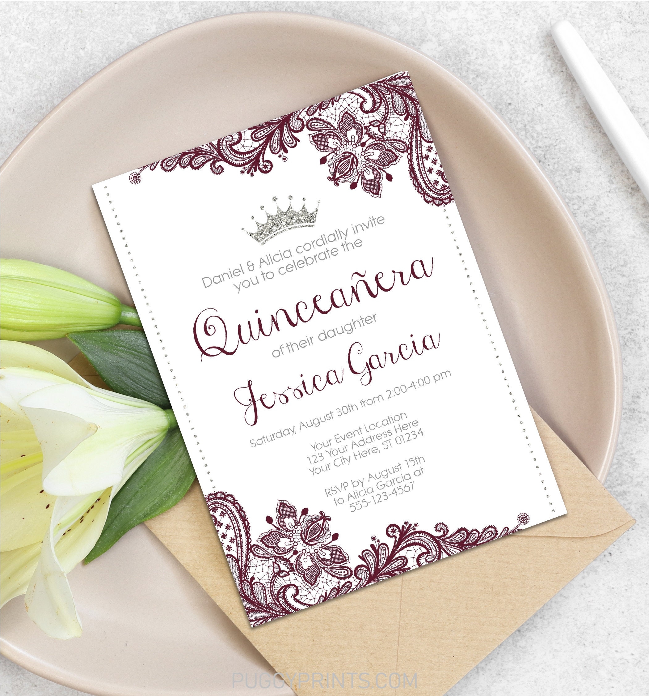 Quinceanera Template Invitations