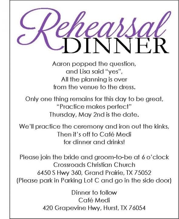 Rehearsal Dinner Invitation Free Template