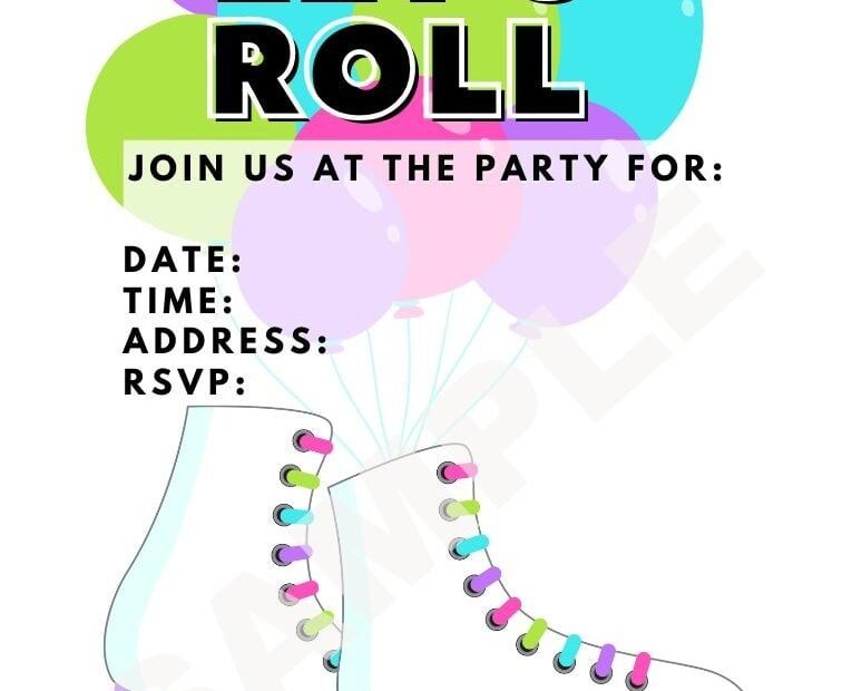 Roller Skating 10th Birthday Party Invitations Broccoli