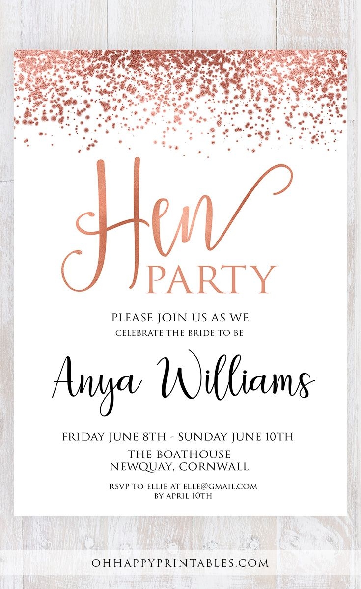 Rose Gold Hen Party Invite Template Oh Happy Printables Hens Party 
