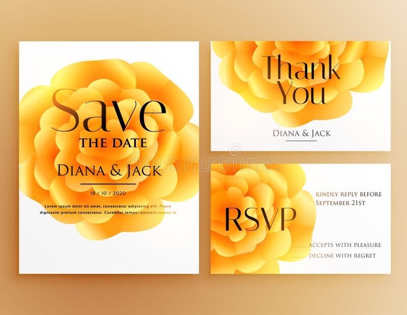 Save The Date Wedding Invitation Template Design With Bright Yellow