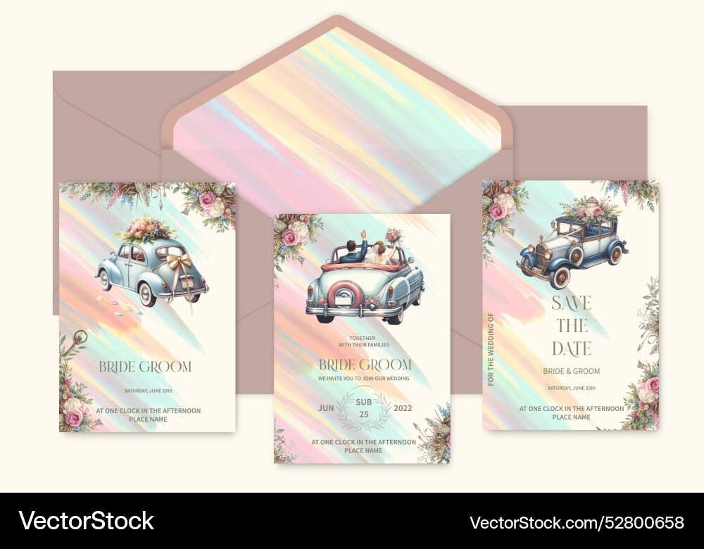 Set Of Elegant Template Wedding Invitations Vector Image