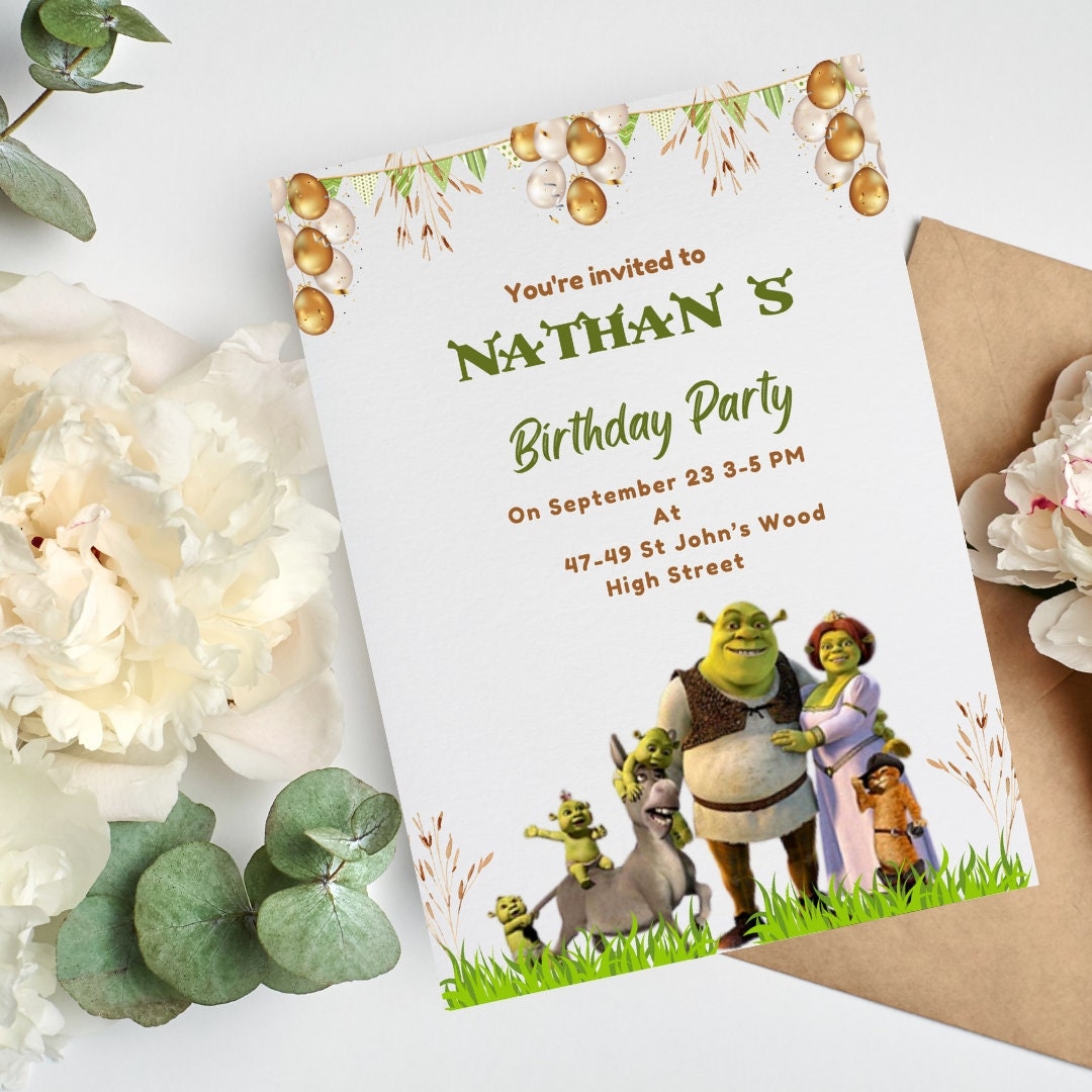 Shrek Digital Invitation Template Shrek Party Invite Funny Etsy