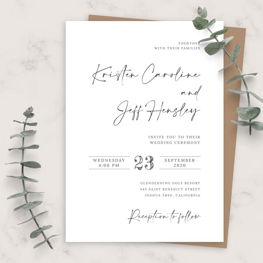 Simple Minimalist Calligraphy Wedding Invitation Printable Wedding 