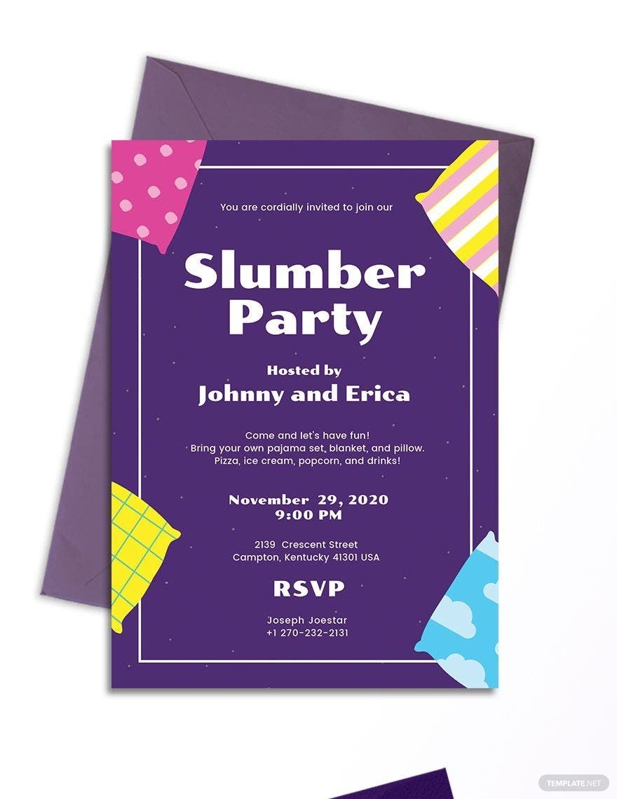 Slumber Party Invitation Template In PSD Pages Illustrator Publisher 