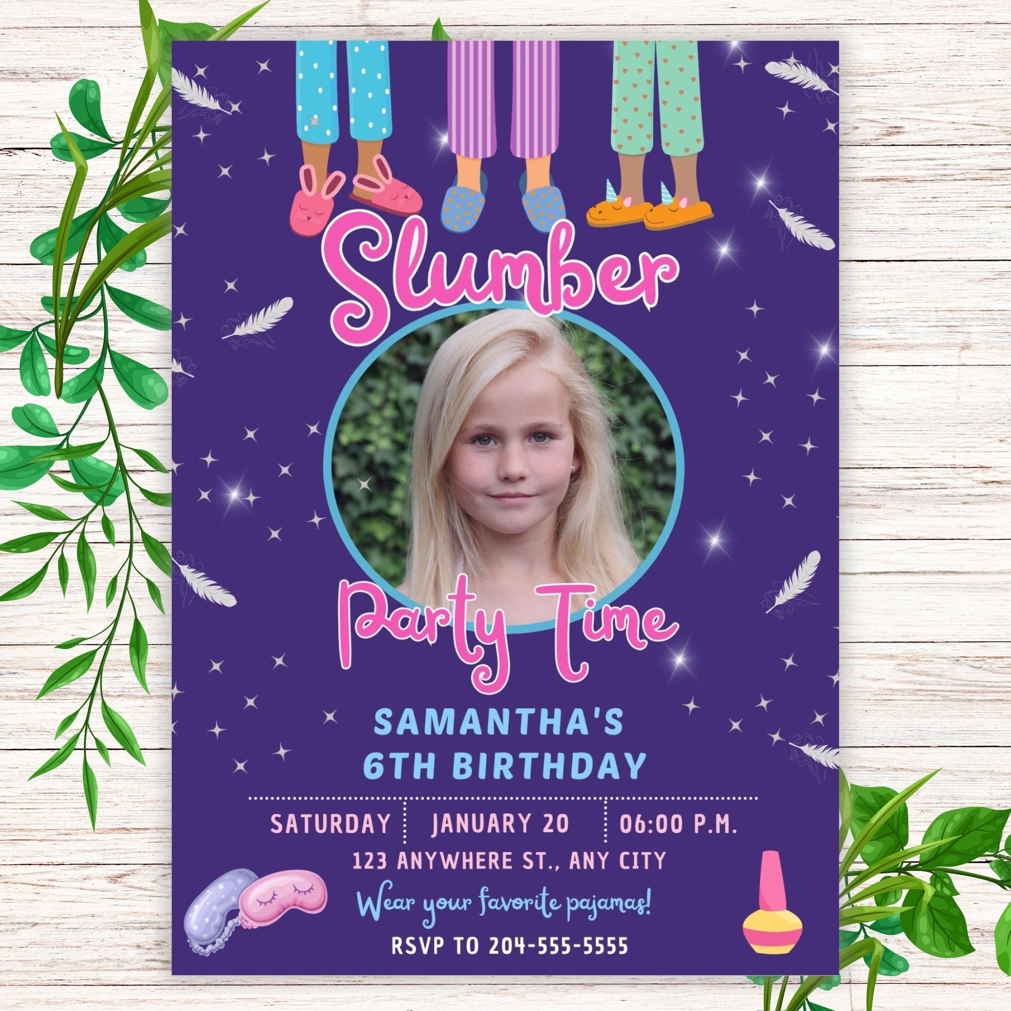 Slumber Party Invitations Sleepover Photo Birthday Invitation 