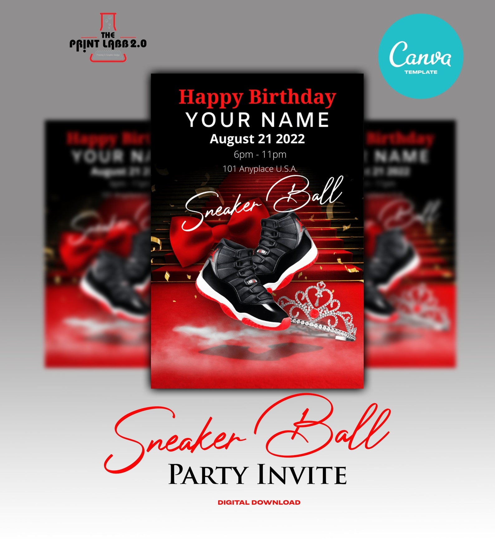 Sneaker Ball Birthday Printable Invite Template Sneaker Etsy