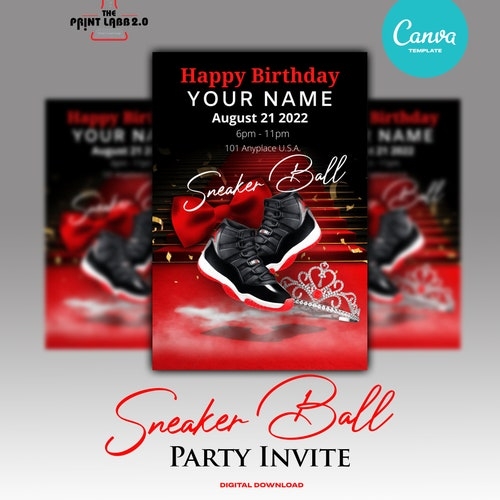 Sneaker Ball Birthday Printable Invite Template Sneaker Etsy