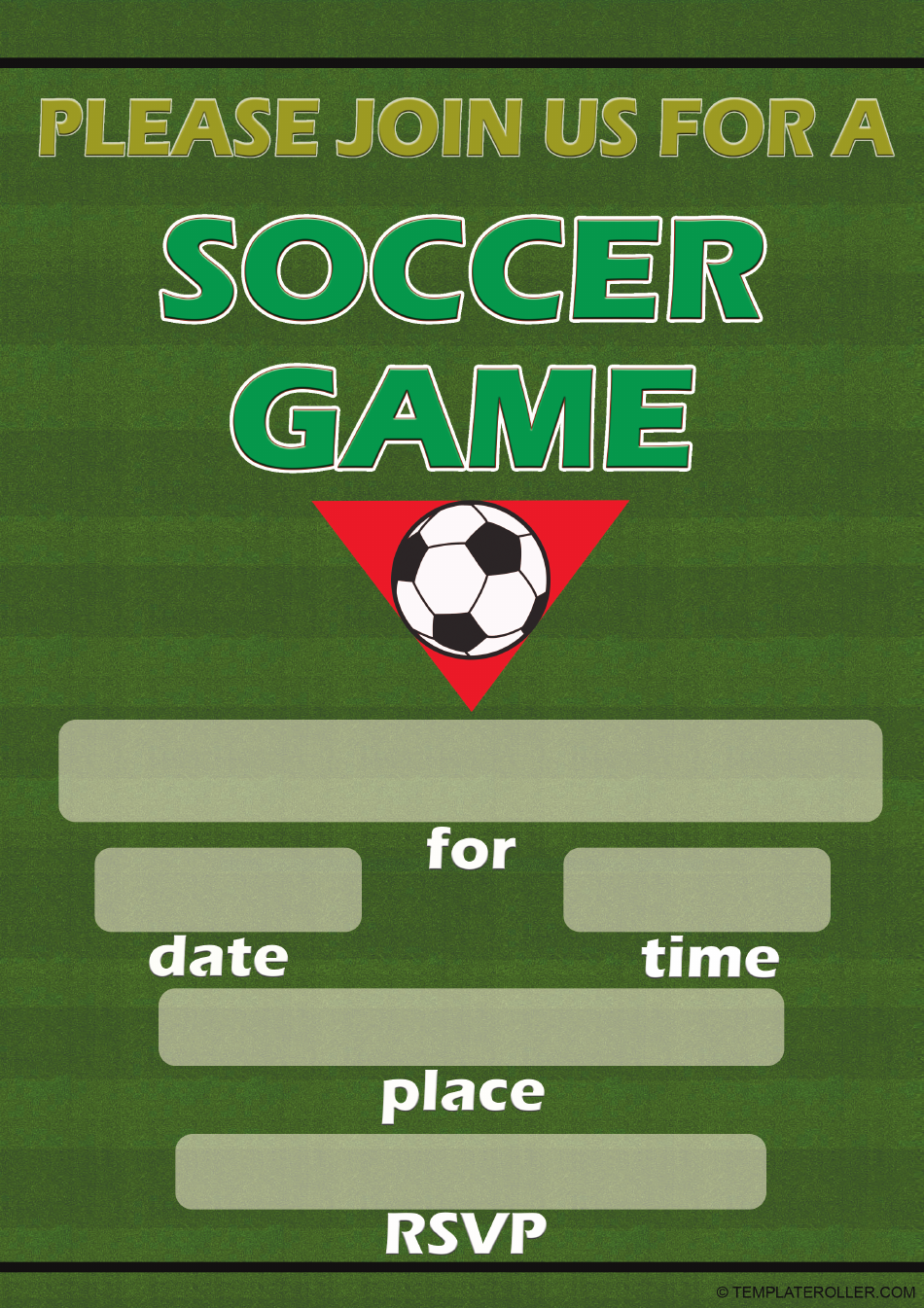 Soccer Invitation Template Dark Green Download Printable PDF 