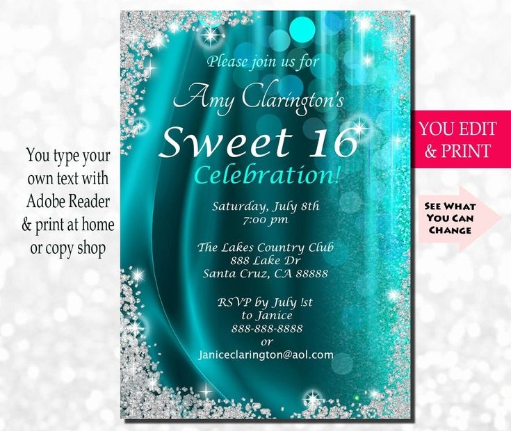 Sweet Sixteen Birthday Invitations Templates Free Printable Calendars 