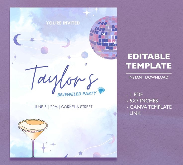 Taylor Swift Party Invitation Template Self Editable Template Digital 