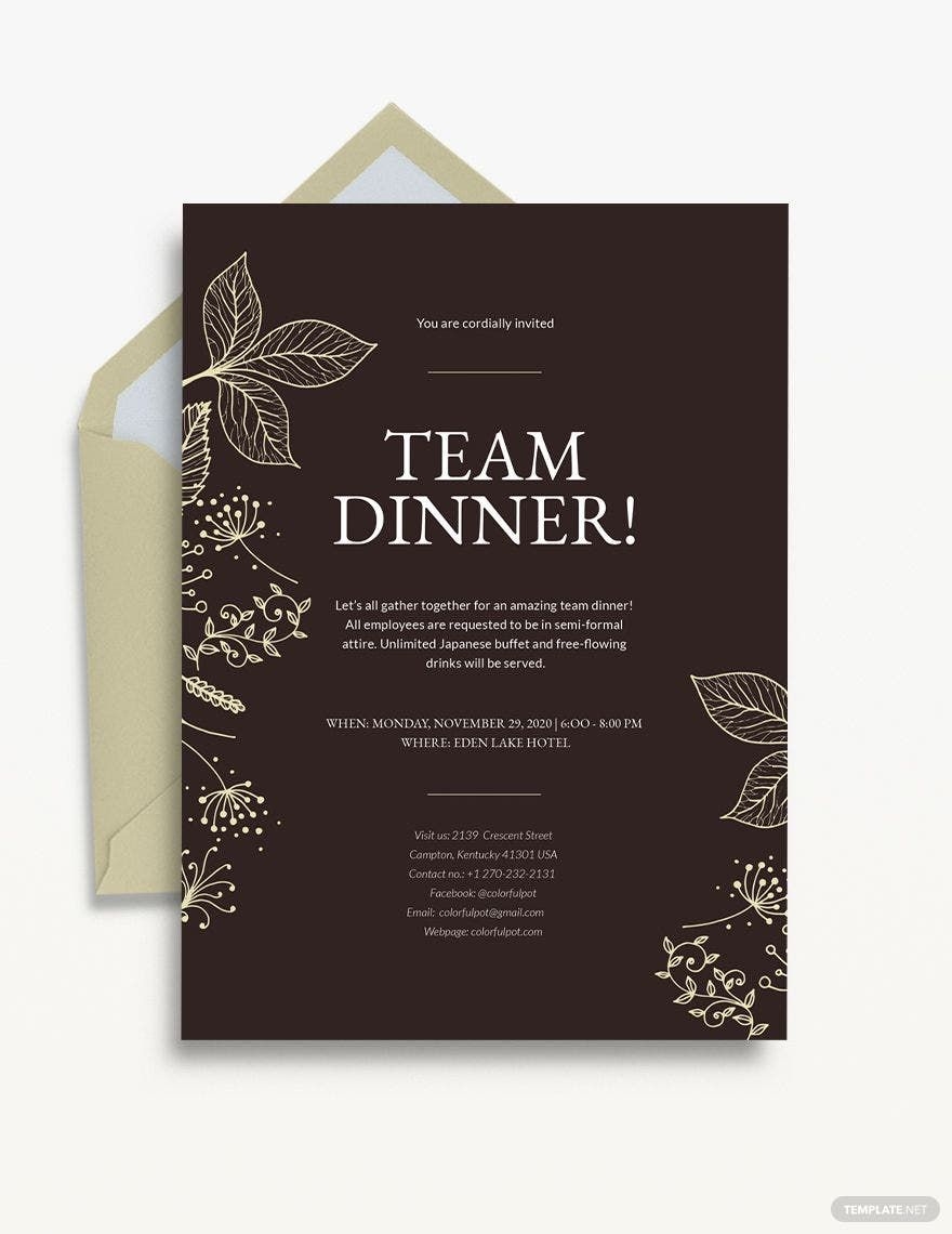 Team Dinner Invitation Template In Publisher Word Illustrator PSD 